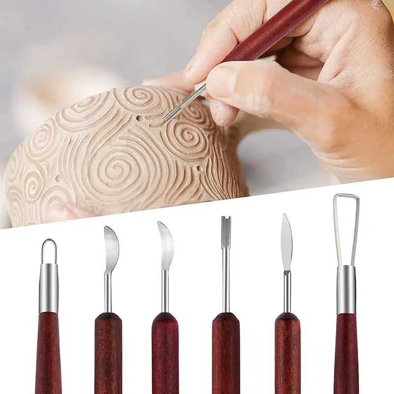 Wood Chisel Set - アーティストの6ピース木製陶芸ツールキット - 精密な彫刻と滑らかさを実現する粘土彫刻と陶器工芸用セット